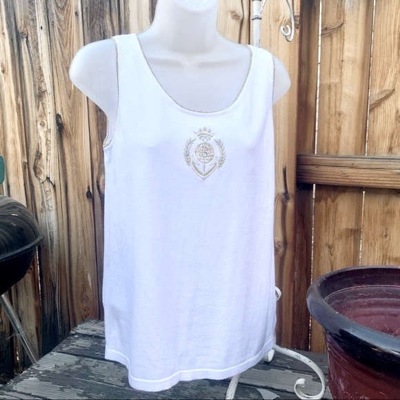 Gardy White Tank Top W/ Gold Embellishment | S - Picture 3 of 8